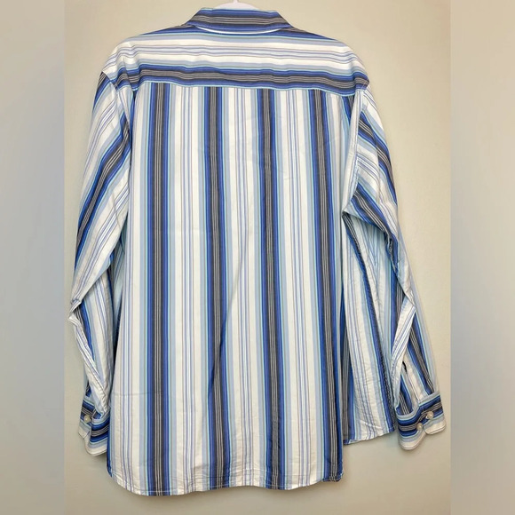 Tommy Bahama Button Down Long Sleeve Shirt Silk Cotton Blue Stripes Men Size XL - Picture 4 of 8